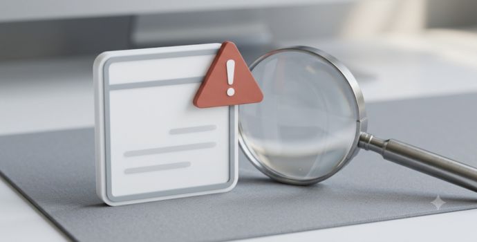 "Webpage icon with a warning symbol illustrating red flags in untrustworthy health content online"